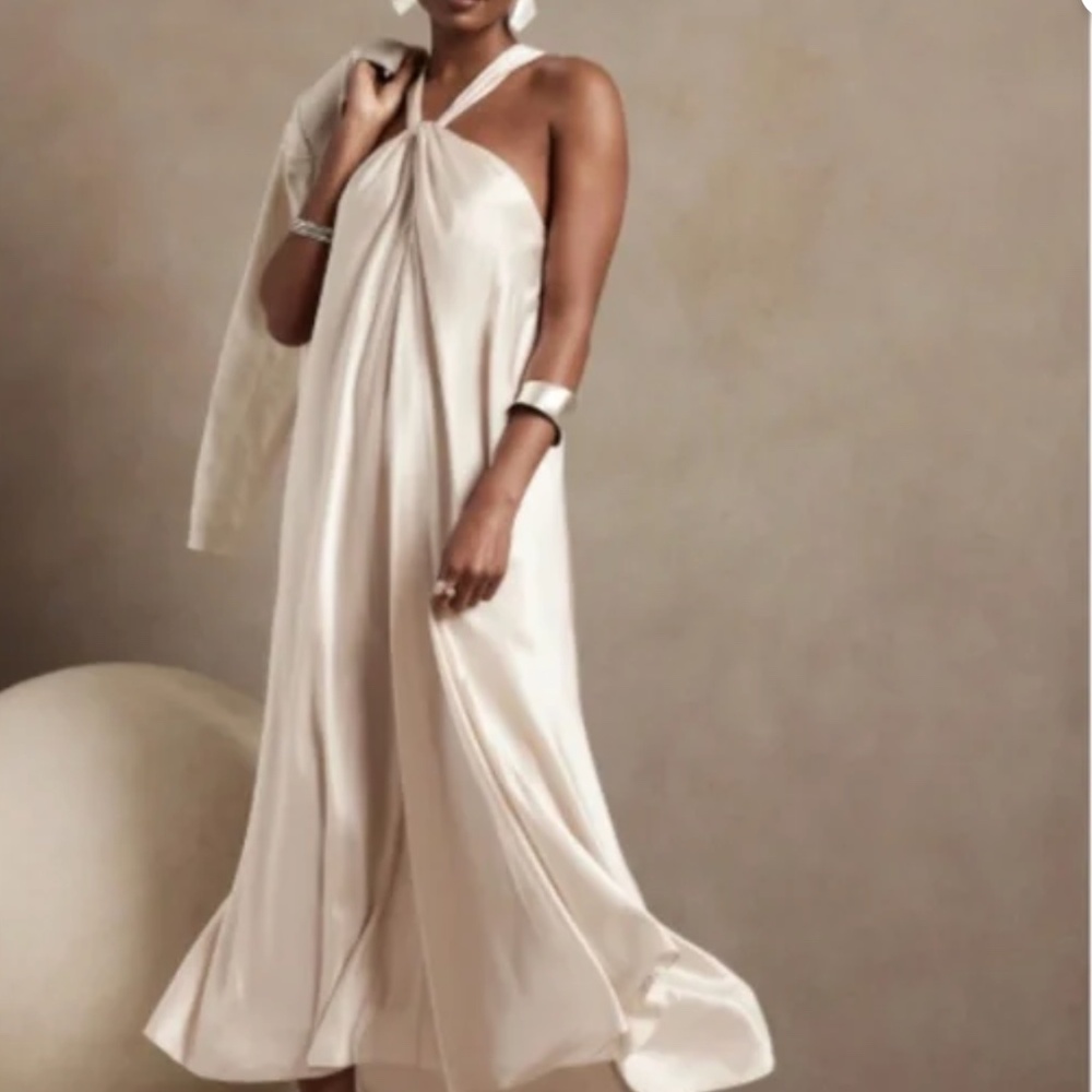 NWT Banana Republic Ivory Silk Belay Halter Maxi Dress